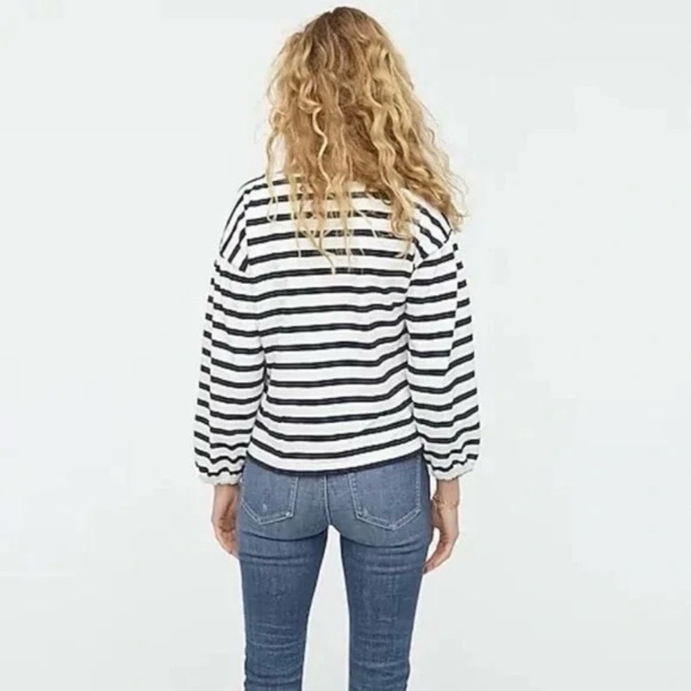 J.Crew Mariner Cloth Puff Sleeve Stripe Top Sz Medium - Picture 3 of 8